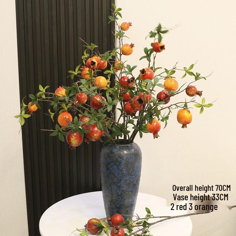 Pomegranate and Persimmon Artificial Flower Branch for Living Room or Dining Table Decoration