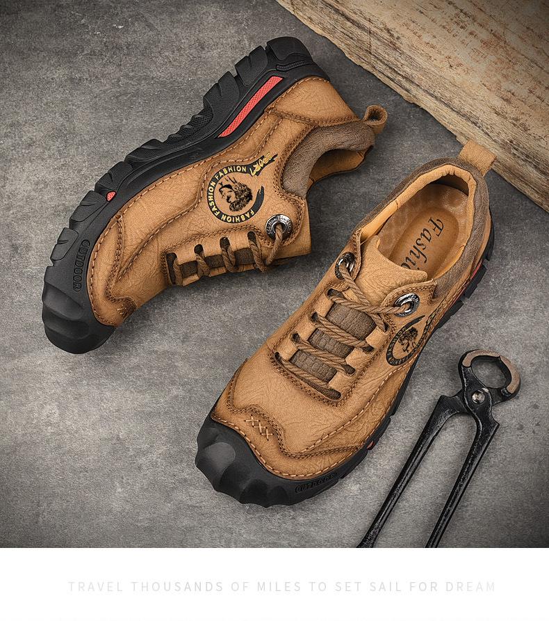Men's Versatile Casual Leather Shoes - Thick Sole, Wear-Resistant, Genuine Leather, Spring 2023 Hiking & Labor Protection Shoes.