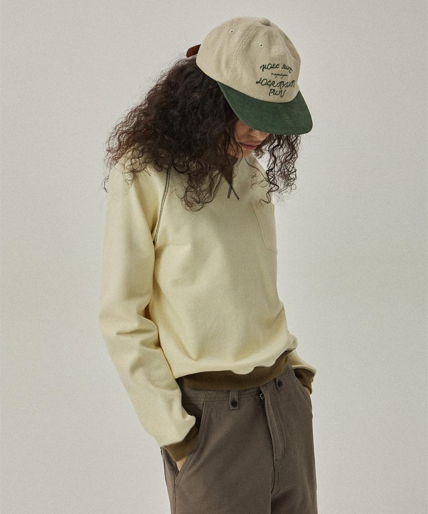 MAGOODGAN Akarit 3412 Brushed Standard Fit Cream Contrast Crew Neck Sweatshirt