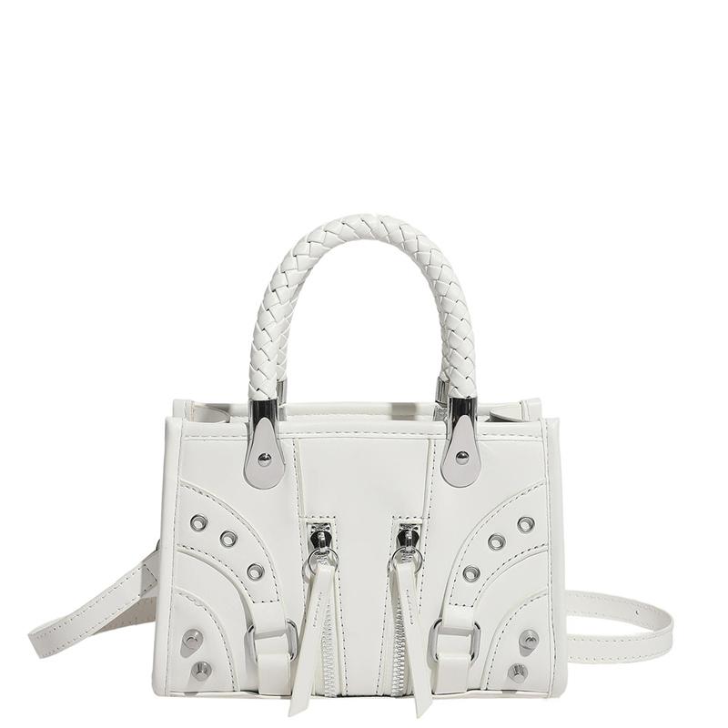 

Fashionable Mini Crossbody Bag Women s Braided Handle Handbag Stylish Shoulder Tote with Multiple Zippers and Buckles