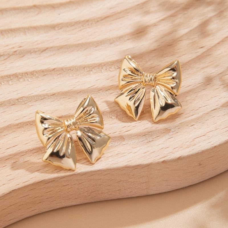 Elegant Metal Bowknot Ear Studs Fashion Stud Earrings Sweet Cool Piercing Earrings Statement Jewelry Women Birthday Gift