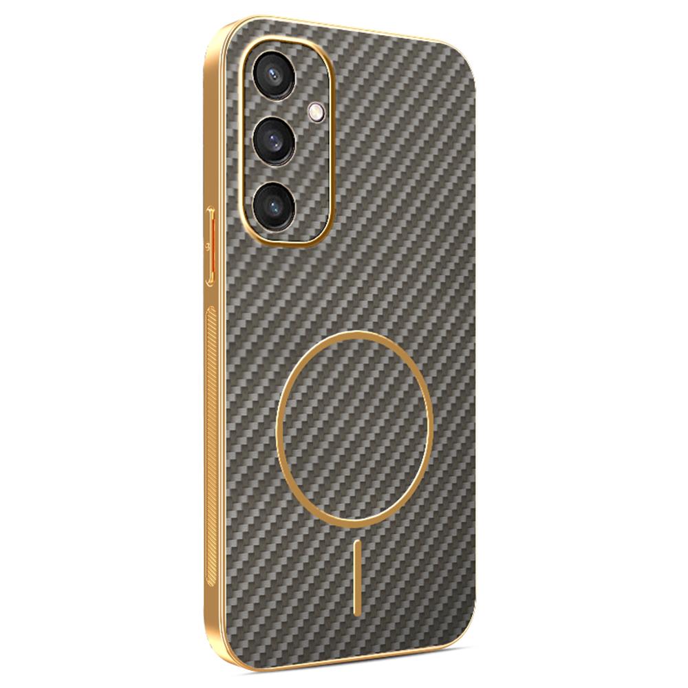 For Samsung Galaxy S24 Phone Case Carbon Fiber Textured Electroplated TPU Back Cover