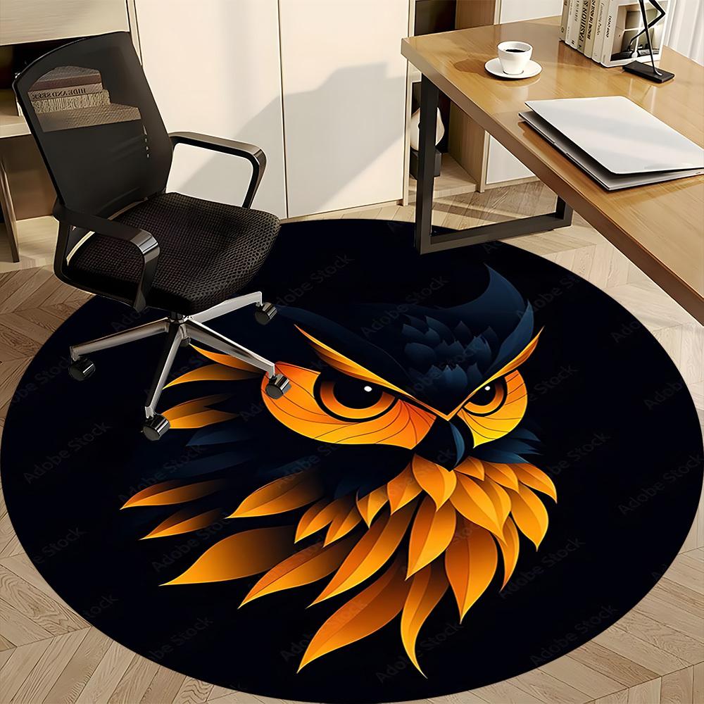 1PC Owl Head Office Round Area Rug, Indoor Mat Suitable For Office, Under Office Chairs Bedroom Living Room Home Decor, Room Deco 090