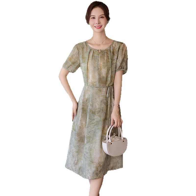 Summer 2026 Elegant Chiffon Dress for Middle-Aged & Elderly Women - New Chinese Style