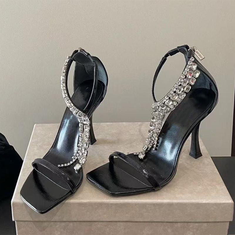 2025 New Luxury Rhinestones Tassels Women Gladiator Sandals Sexy Ankle Strap Crystal Thin High heels Summer Party Wedding Shoes