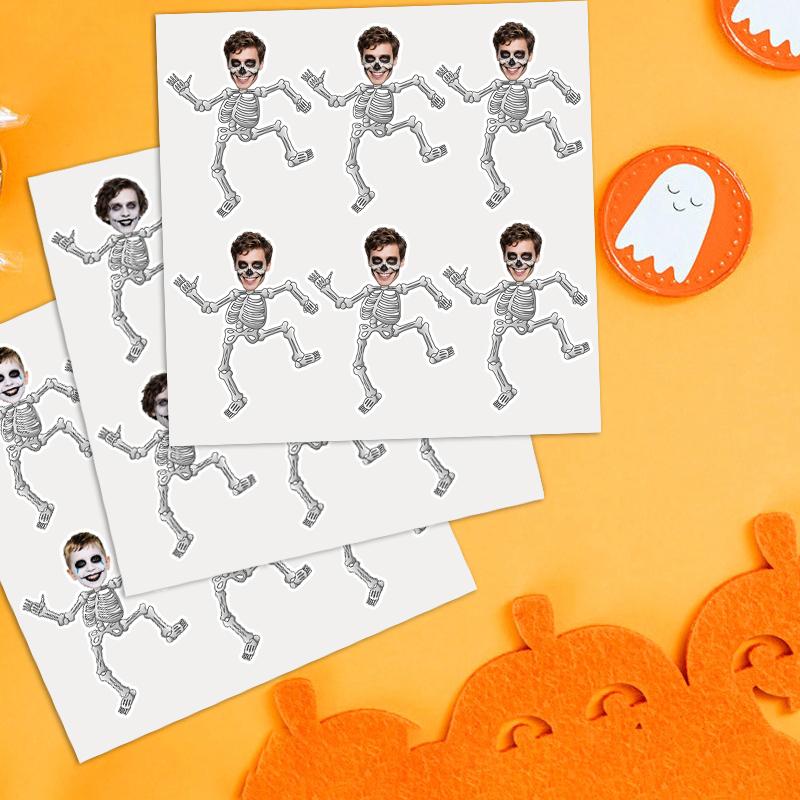 20pcs Customized Skull Sticker Personalized Skelen Funny Label Custom Face Paper Stickers Halloween Party Supply
