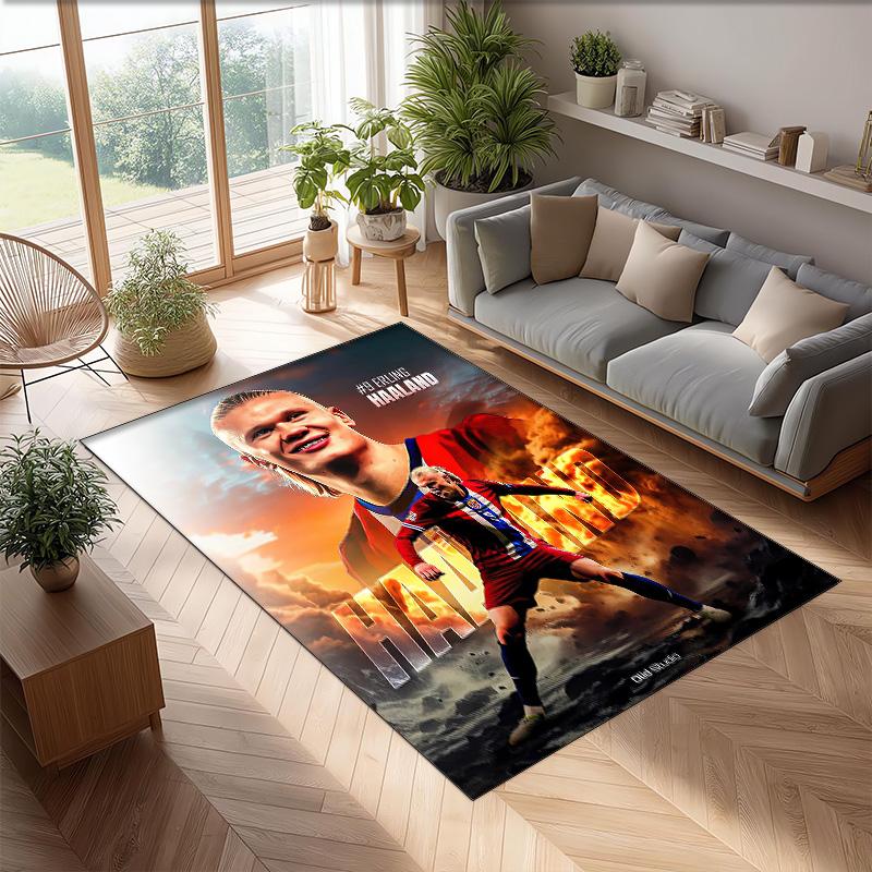 Erling Haaland Printed Flannel Area Rug Non Slip Soft Polyester Floor Carpet Indoor Decor Mat for Bedroom Living Room Sofa