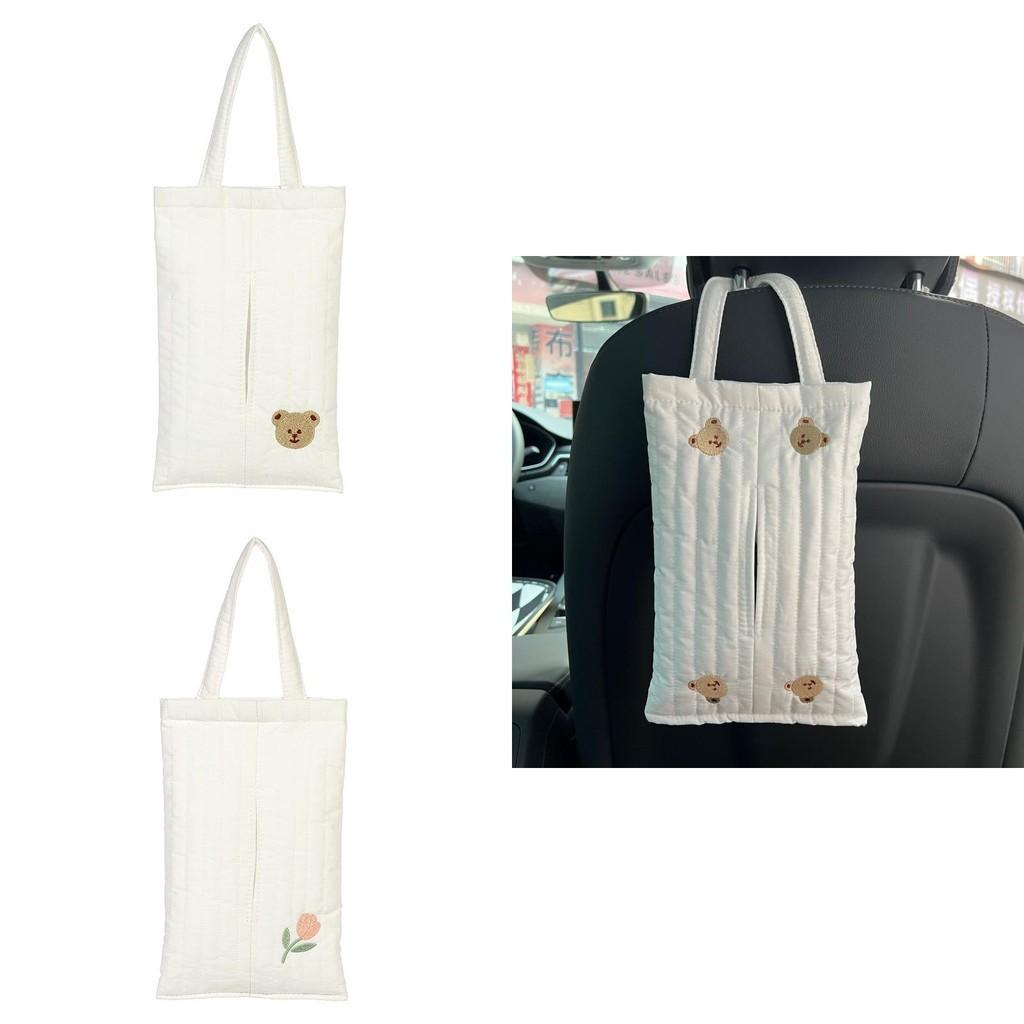 Car Tissue Box Creative Multi-function Cotton Cloth Embroidered Bear Car Seat Back Hanging Paper Towel Holder