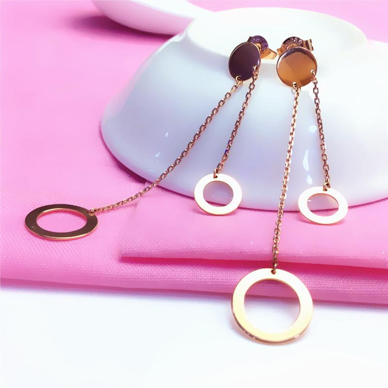 Exquisite Color Gold Exquisite Versatile Russian 585 Purple Gold Plated Rose Gold Fashion Double Circle Long Earrings Women