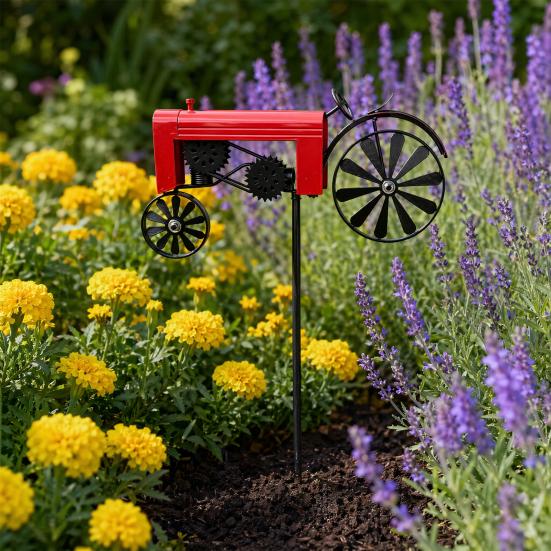 Wind Spinner Durable Weather-Resistant Green Tractor Windmill with Rotating Wheels for Garden Patio Lawn Outdoor Decor Farmhouse Style Gift for