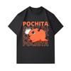 Men 100% Cotton Crew Neck Short Sleeve T Shirt, Cute Pochita Anime Character Printed Casual Comfortable Tees for Daily Wear, Soft Breathable Pullover