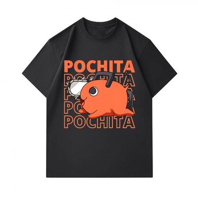 Men 100% Cotton Crew Neck Short Sleeve T Shirt, Cute Pochita Anime Character Printed Casual Comfortable Tees for Daily Wear, Soft Breathable Pullover