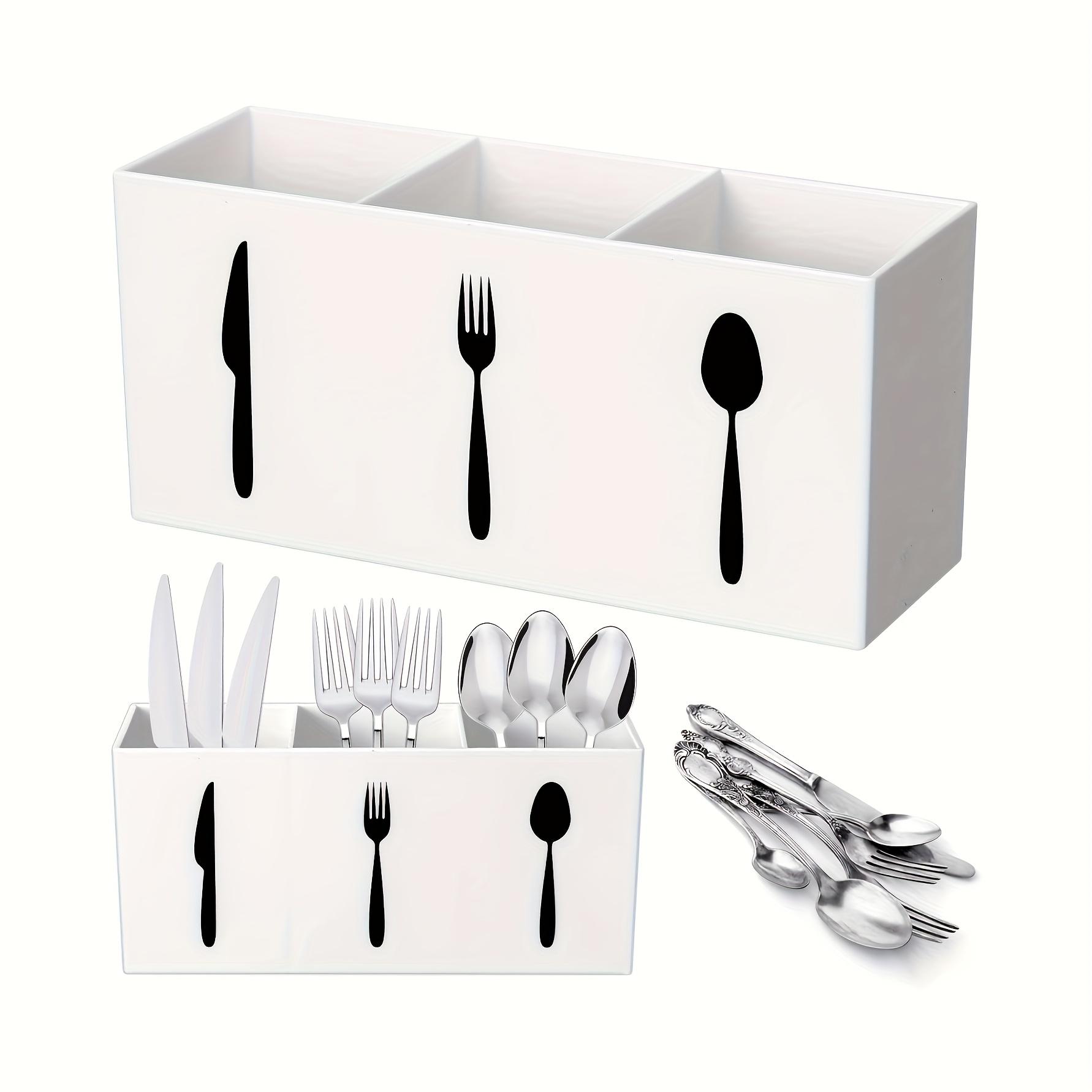 

3-ярусный пластиковый органайзер для столовых приборов Большая прочная АБС-коробка для хранения столовых приборов с открытыми полками для вилок, ножей, ложек и салфеток Подставка для кухонных принадлежностей белый