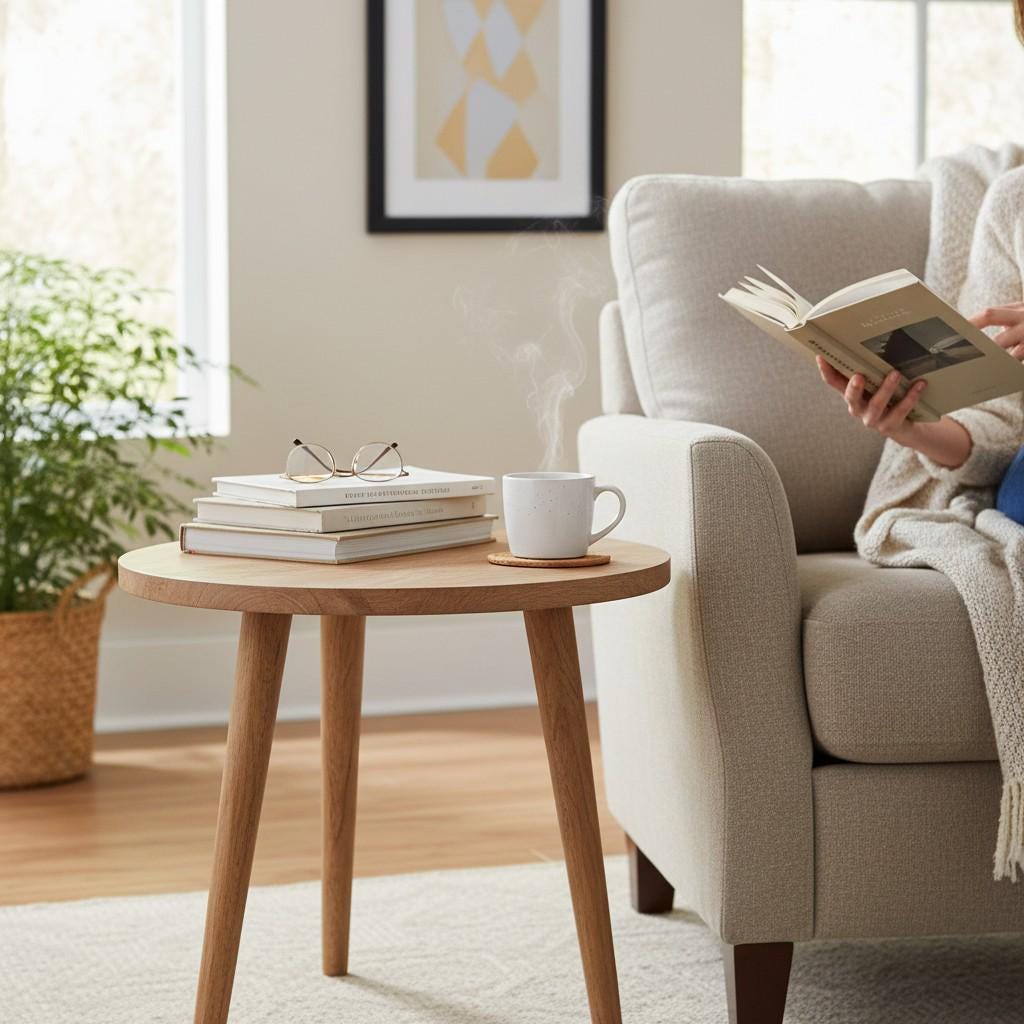 Round Wooden Side Table | Modern Scandinavian Accent Table for Living Room | Lightweight Coffee & Bedside Table, Sofa Side Table Furniture