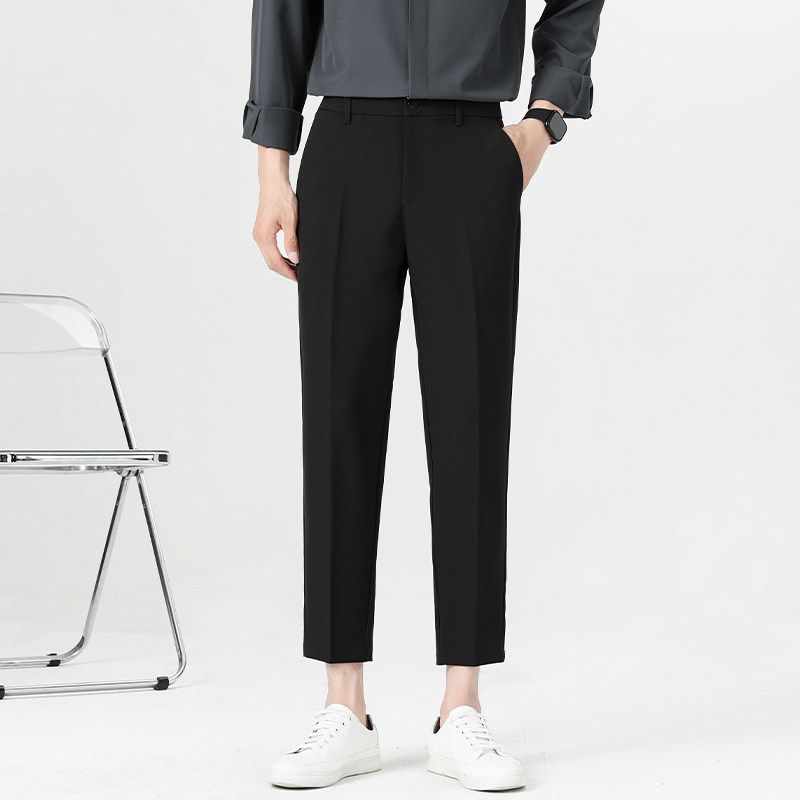 Clearance Foreign Trade Spring and Autumn Korean Style Slim Straight Casual Pants for Men, Trendy Non-Iron Cropped Dress Pants
