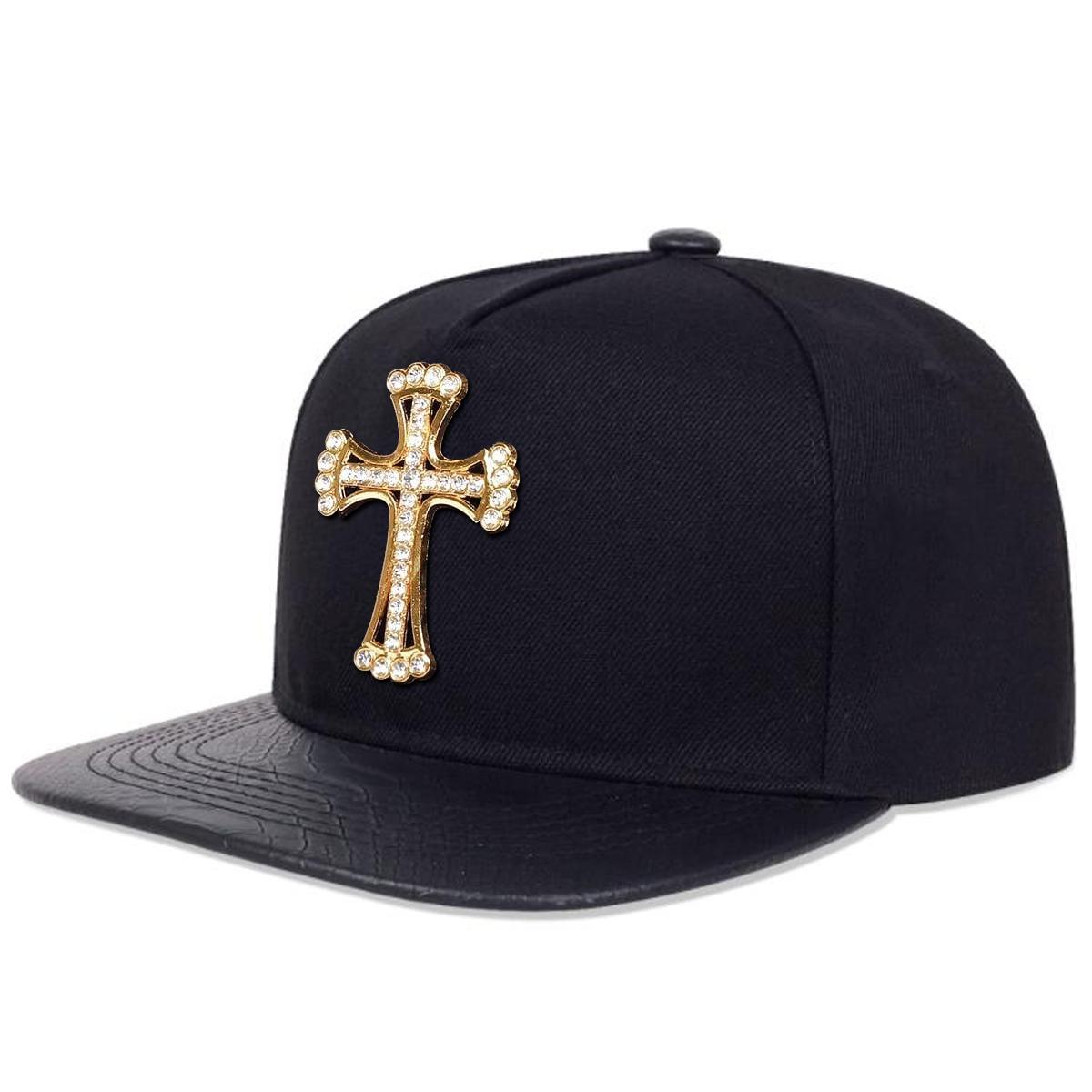 

Metal Cross Leather Brim Hip Hop Hat Men and Women Baseball Cap Fashionable Flat Top Caps Casual Hats чорний