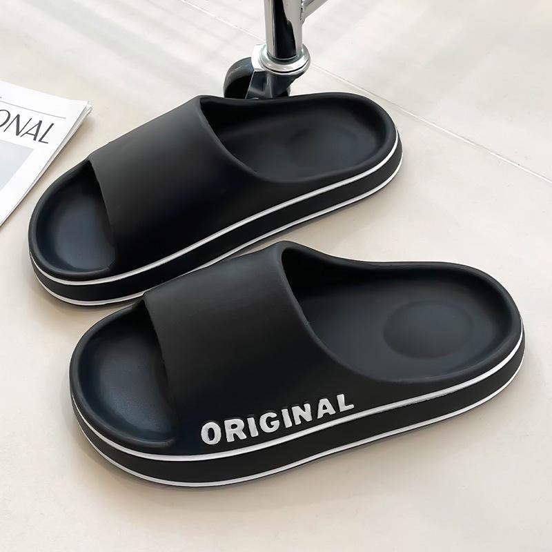 

Men Letter Slippers Beach Slides Solid Color Mens Thick Sole Indoor Bathroom Anti Slip Shoes Summer Couple Sandals 2025 New 40-41 чёрный