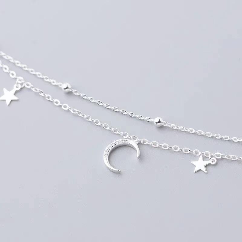 925 Silver Star Moon Bracelet Women Girls Vintage Korean Crystal Charm Jewelry Gift Sparkling Party Accessories