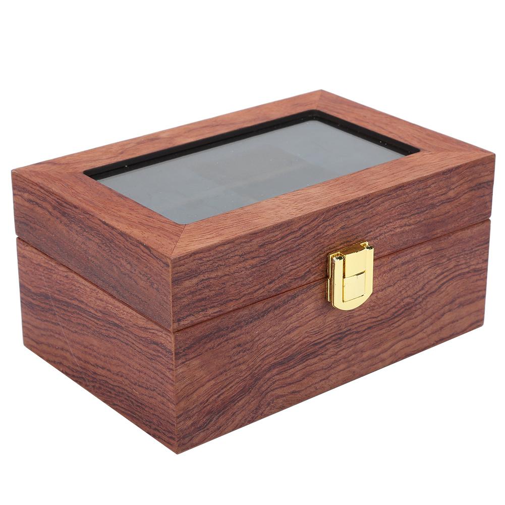 Wooden 3 Grid Watch Display Box Transparent Window Anti‑Slip Watch Storage Box