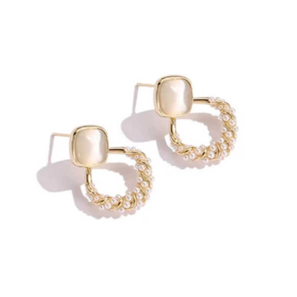 Luxury Square Cat Eye Stone Beaded Earrings Elegant Dangle Earrings For Women Fashion Jewelry
