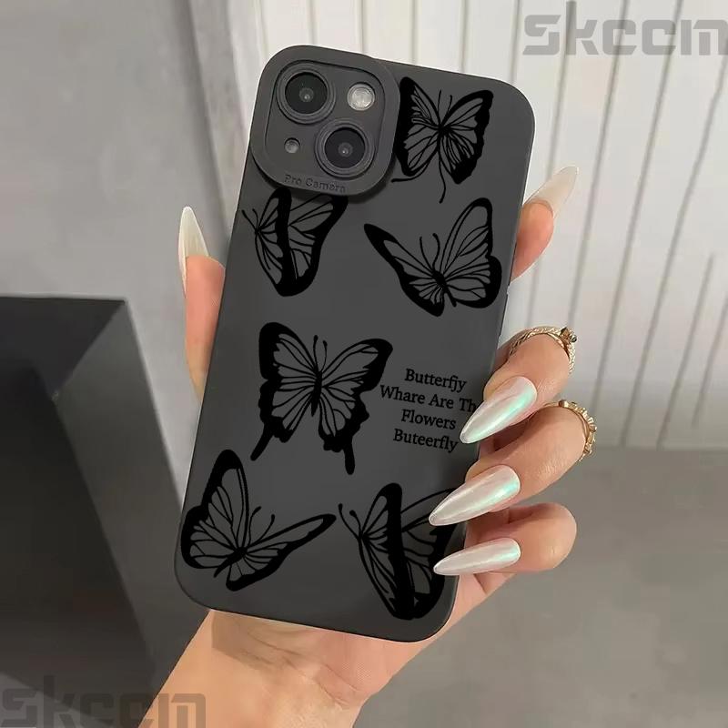 Black Butterfly Pattern Phone Case For iPhone 16 15 14 13 12 11 Pro Max Mini 7 8 Plus XS XR X Shockproof Silicone Soft Cover