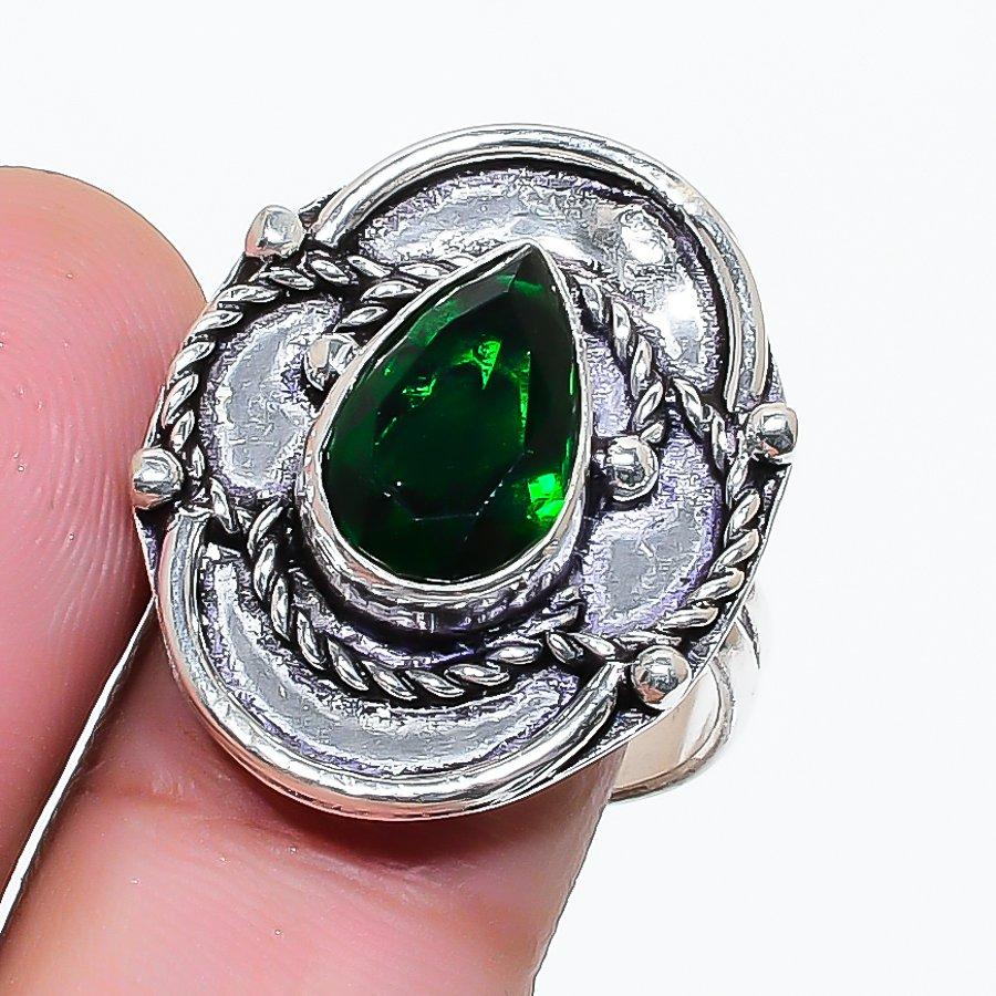 Natural Diopside Gemstone Handmade 925 Sterling Silver Jewelry Ring Size 8 AR-17964