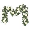 Konstgjord Rosblomstergirlang UV-beständig Realistisk Konstgjord Blomranka med Gröna Blad Bröllopsfest Hängande Simulering Blomning Rottingdekoration