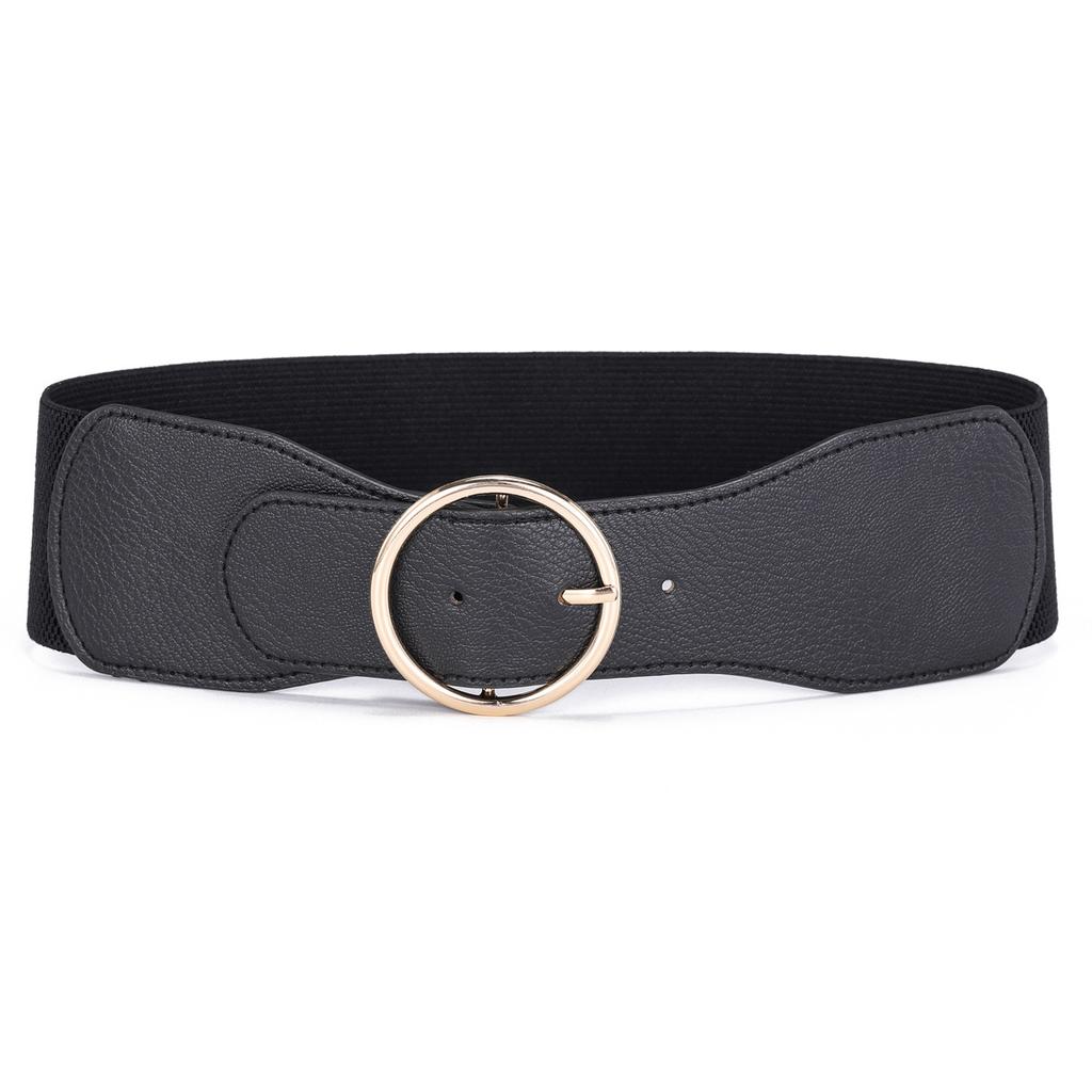 Black Extra Wide Round Buckle Elastic Belt Women'S Waist Seal Decorative Coat Trench Coat With Skirt Suit Waist