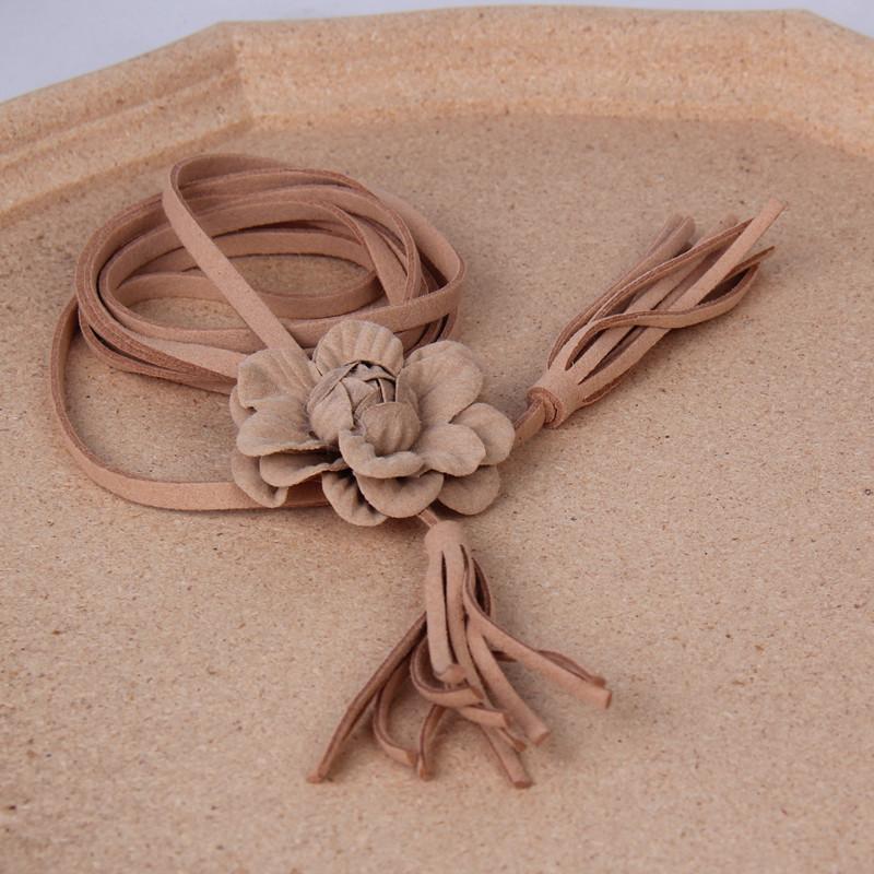 Ethnic Style Simple Thin Belt Women'S Summer With Coat Flower Decoration Waist Rope Women'S Suede Fringed Strap Waist Rope