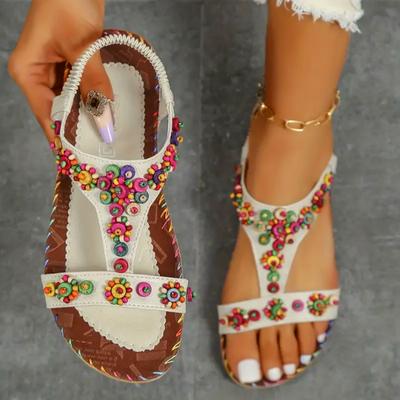 Damen Sandalen im Bohemian-Stil, Übergröße, Gladiatorensandalen, elastischer Riemen, weiche Unterseite, Strandschuhe, Sandalias Mujer