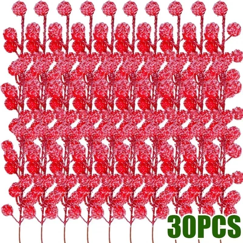 

30PCS Artificial Frost Berries Christmas Red Berry Branch Ornament Xmas Tree Decoration DIY Wreath Fake Flowers Party Decor