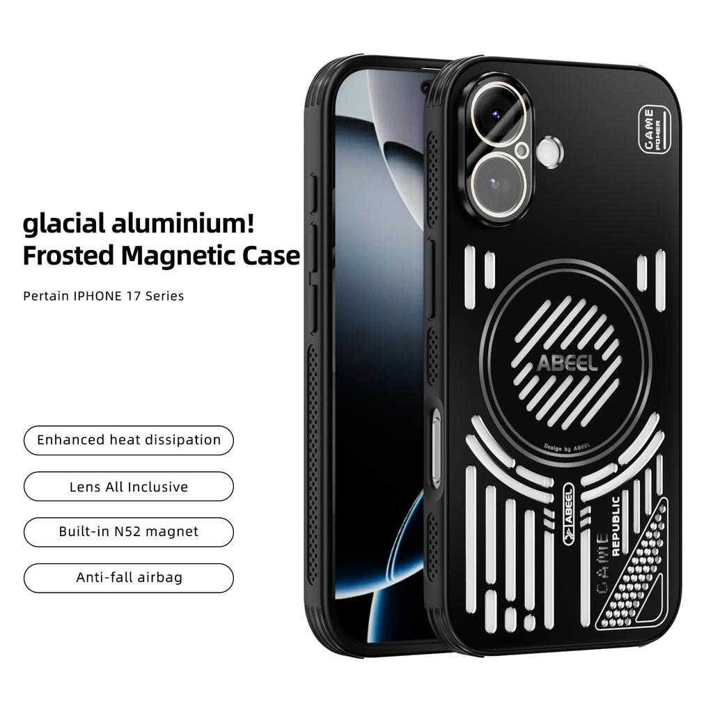 For iPhone 17 Magnetic Case Aluminium Alloy+PC+TPU Hollow Heat Dissipation Phone Cover