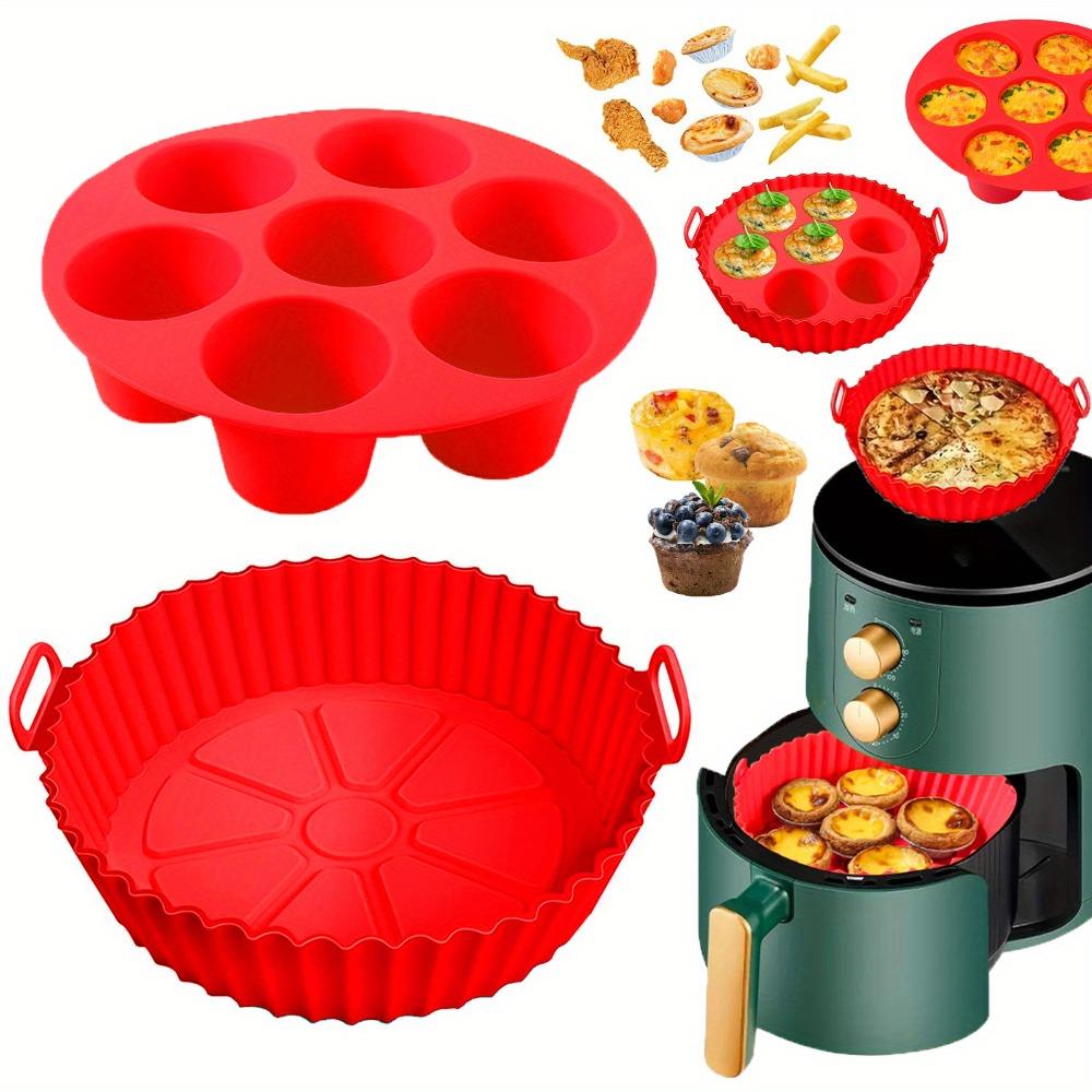 Premium Round Silicone Air Fryer Set with 7-Hole Cake Mold, Non-Stick Reusable Liner for Oven, Dishwasher Safe