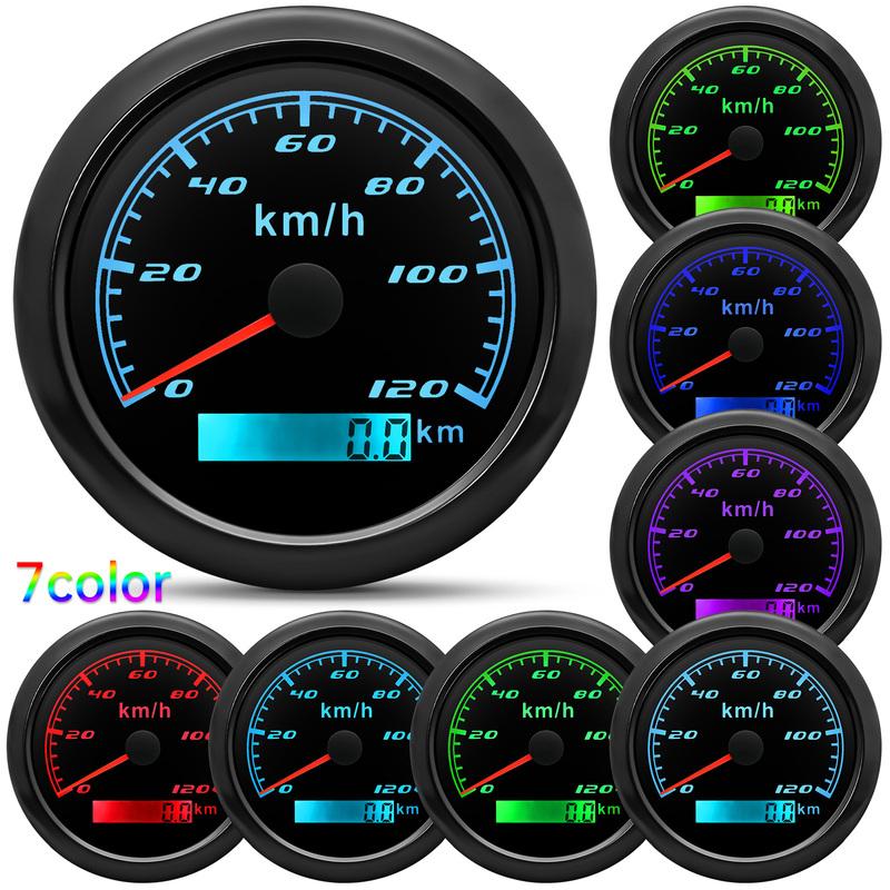 85mm Analog Pulse Speedometer Gauge with Holzer Sensor 7 Color Light Speed Meter Pulse Signal for Car Boat Marine 12V 24V