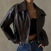 Retro Biker Style Women's PU High-Shine Jacket - 2025 Autumn Winter Trendy Versatile Faux Leather Coat, Edgy Chic Motorcycle Outerwear