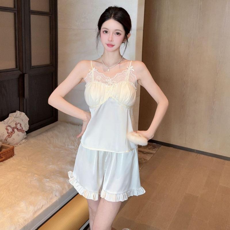 Ice Silk Pajamas Women's 1011 Summer Girl Pure Desire Wind Suspender Shorts Thin Sweet High-end Loungewear Set