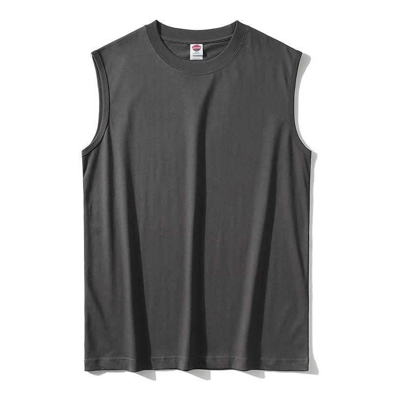 Men's 220g Pure Cotton Sleeveless Japanese T-Shirt with Print - Trendy Solid Color Vest