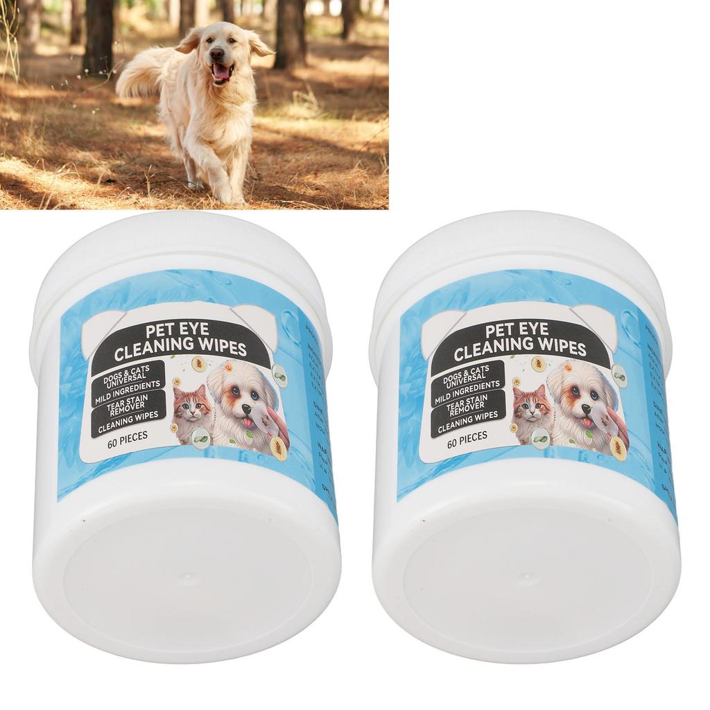 60PCSx2 Dog Eye Wipes Multifunctional Gentle Portable Pet Tear Remover Wipes for Home