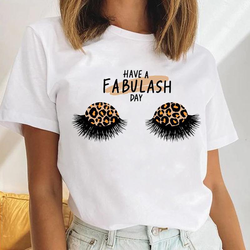 90s Tee Top Summer Women Trend Style Lashes Trend Print Fashion T-shirt Female Clothing Casual Short Sleeve Lady Graphic T-shirt