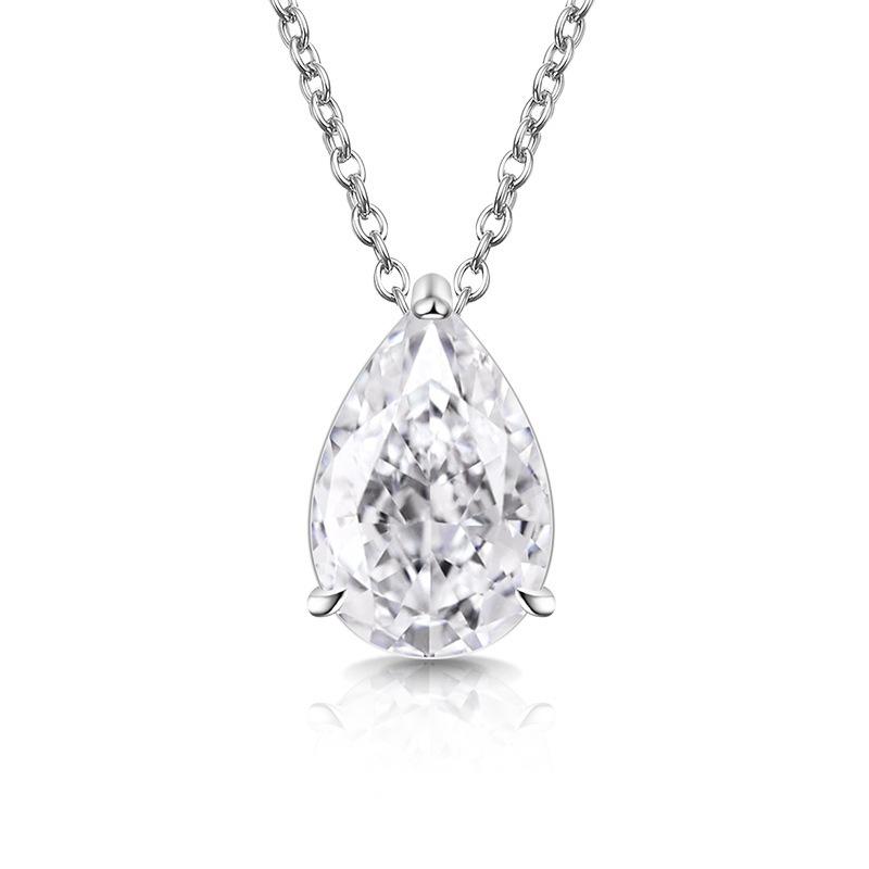 925 Sterling Silver Stylish Simple Light Luxury Ice Flower Cut Crystal Zircon Water Drop Pendant Necklace Birthday Party Gift белый