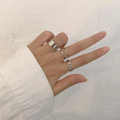 3PC Set Fashion Silver Hollow Rings for Women Open Adjustable Hip Hop Woman Girlfriend Wedding Anniversary Ring Finger Gift