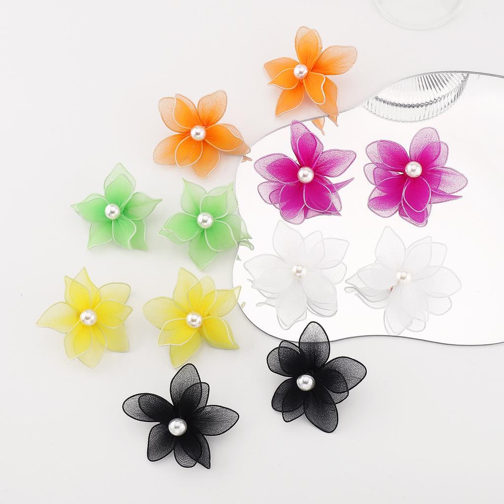 Summer Casual Vacation Sweet Double Layer Mesh 3D Flower Stud Earrings Fresh All Match Women Ear Jewelry Fashion New