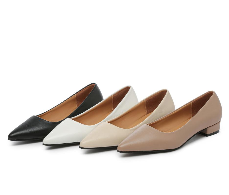 Simple Pointed Head Shallow Mouth Square Heel Small Leather Shoes Women's Business Leisure Elegant Commuting Single Shoes Fashion High Heels Women's F