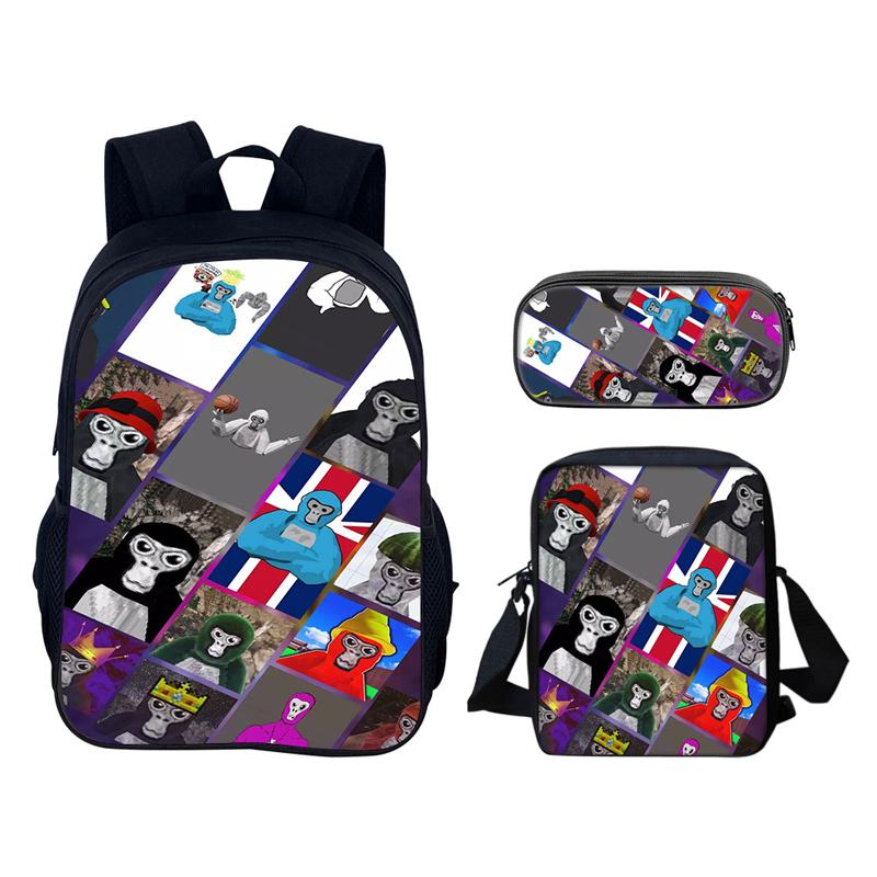 Gorilla Tag 3D Printed 3pcs/Set School Bags Laptop Daypack Backpack Inclined shoulder bag Pencil Case For Boys Girls Best Gift