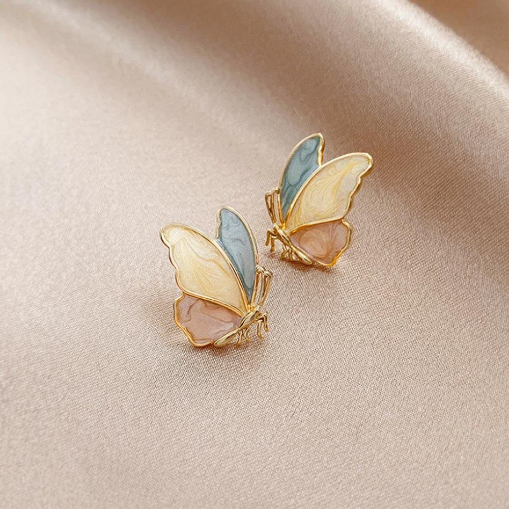 Simple Zircon Butterfly Earrings Light Luxury High-end Stud Earrings Temperament Fashionable Sweet Pearl Earrings Women