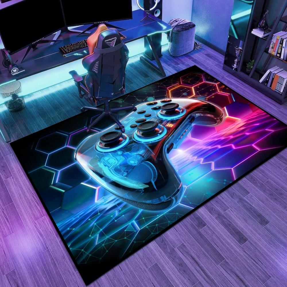 Gaming-Teppich für Teenager und Jungen, 3D-transparent, Gamepad, Gamecontroller, für Spielzimmer, Jungen- und Mädchenschlafzimmer, Spielzimmer-Bodenmatte