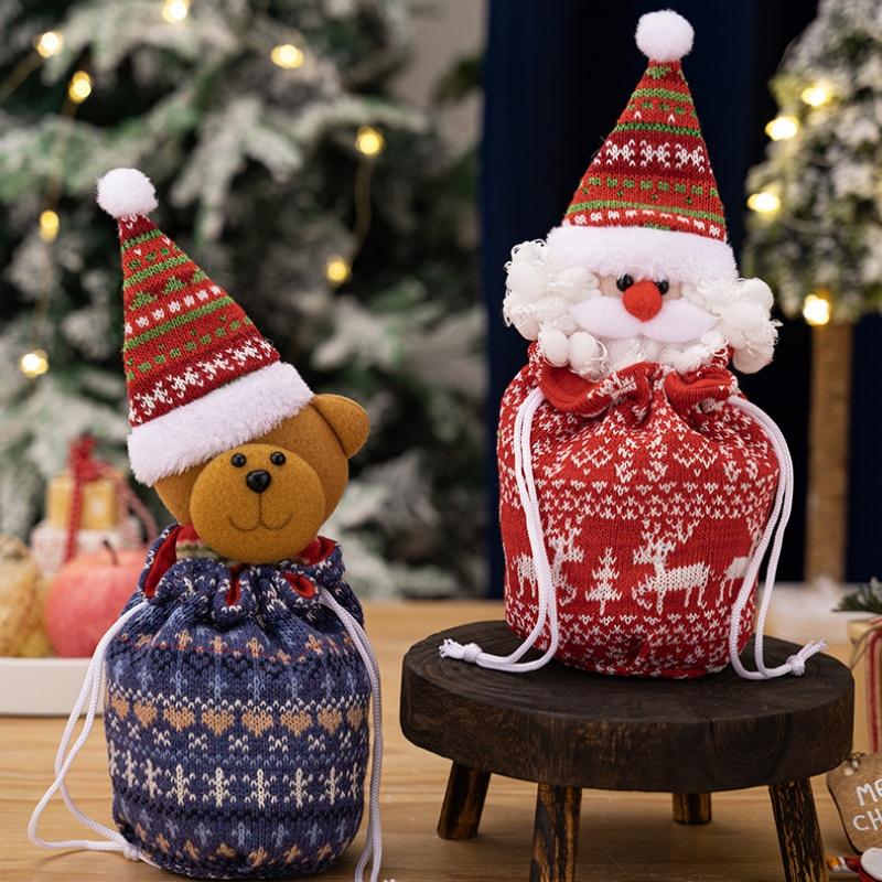 1Pc Christmas Decorations New Knitted Apple Bag Elderly Apple Bag Christmas Gift Bag Snowman Gift Bag