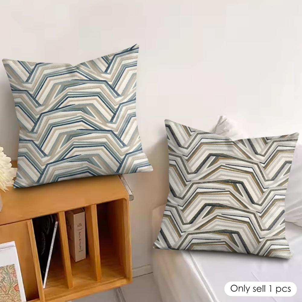 Simple Geo Inlay Pattern Pillow Case Double-Sided Plush Sofa Cushion Covers Organic Breathable Invisible Zipper