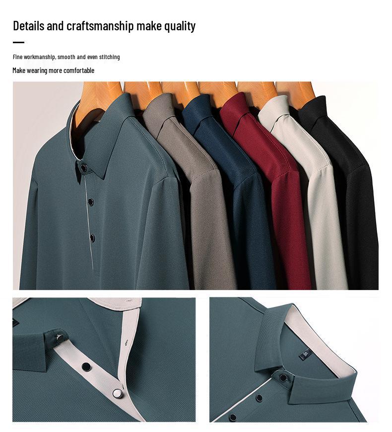 Men's Long-Sleeve Solid Color Polo Shirt - Spring/Autumn Dad Casual Wear