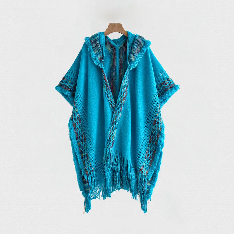 Casual Dark Pattern Hooded Shawl: Versatile, Comfortable, Breathable, Warm, Simple Fashion Scarf-Cape.